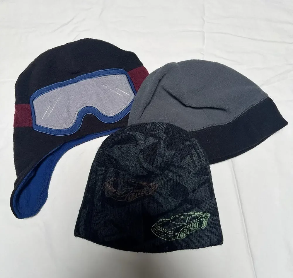 Kids Boys Beanie Hat Lot of 3 The Children’s Place Size 4-7 Fleece Race Car